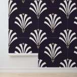Vintage 1920s Art Deco Palmetto Leaves Wallpaper<br><div class="desc">1920s vintage art deco inspired palmetto leaves fan pattern in white with bronze yellow accents. The background is a dark navy blue.</div>