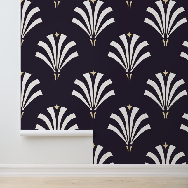 Vintage 1920s Art Deco Palmetto Leaves Wallpaper (Application)