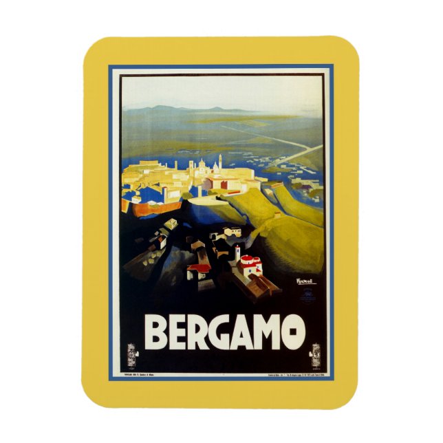 Vintage 1920s Bergamo Italian travel Magnet (Vertical)