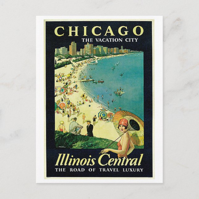 vintage 1920s Chicago beach travel ad Postcard (Front)