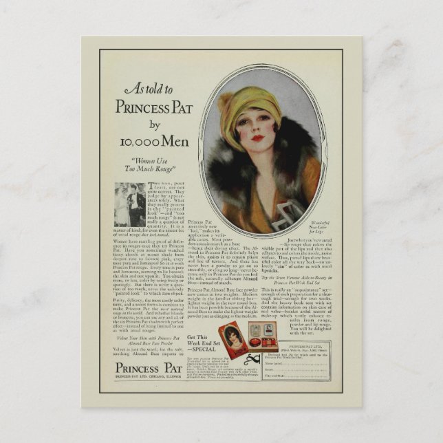 Vintage 1920s cosmetics magazine ad postcard (Front)