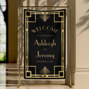 Vintage 1920s Deco Black Gold Wedding Welcome Banner