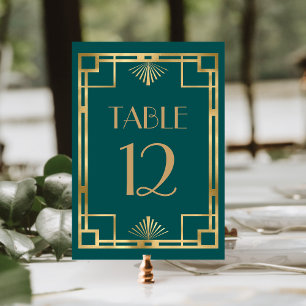 Vintage 1920s Deco Frame Teal Gold Wedding Table Number