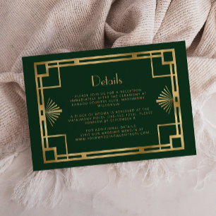 Vintage 1920s Deco Green Gold Wedding Details Enclosure Card