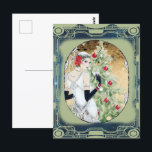 Vintage 1920s Flapper Art Deco Christmas Postcard<br><div class="desc">Glamourous and festive 1920s flapper under a Christmas tree. Green background with art deco graphic detailing.</div>