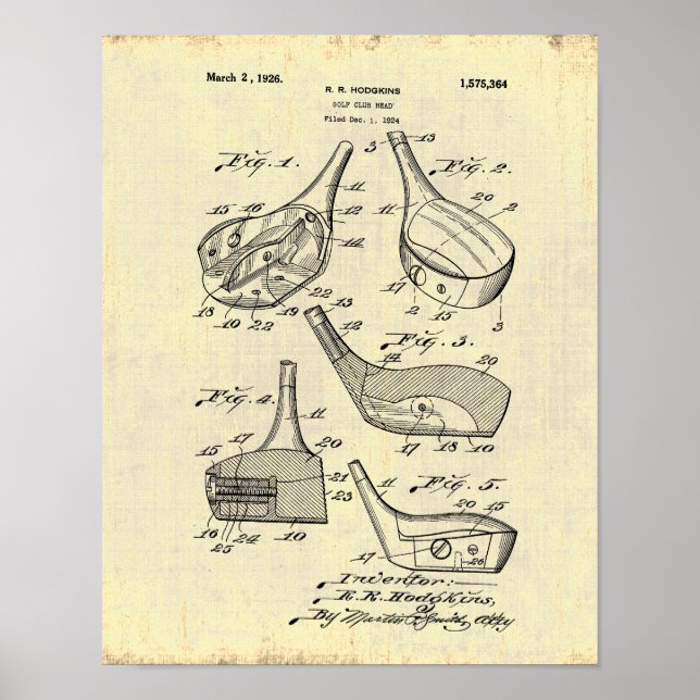 Vintage 1920s Golf Club Patent Illustration Poster (Front)