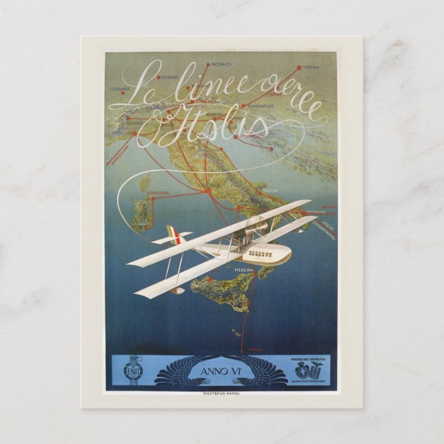 Vintage 1920s island plane shuttle Italian travel Postcard (Front)
