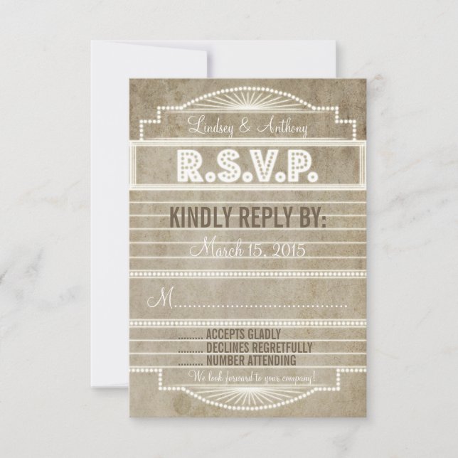 Vintage 1920's Movie Marquee Wedding RSVP (Front)