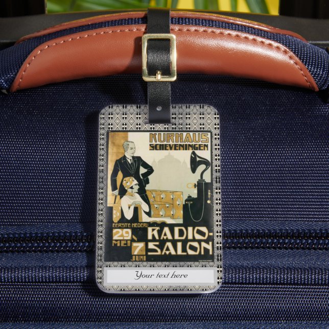 Vintage 1920s Netherlands Radio Salon Customizable Luggage Tag (Front Insitu 2)