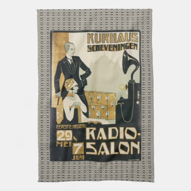 Vintage 1920s Netherlands Radio Salon  Kitchen Towel (Vertical)