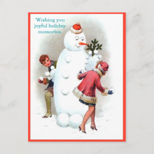 Vintage 1920's Snowman & Fun Young Couple (copy) Postcard