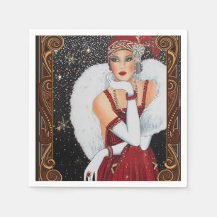 Vintage 1920s Winter Flapper Woman  Napkin