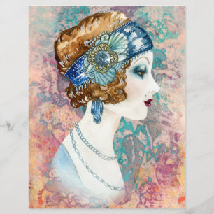 Vintage 1920's Woman over Old Paper