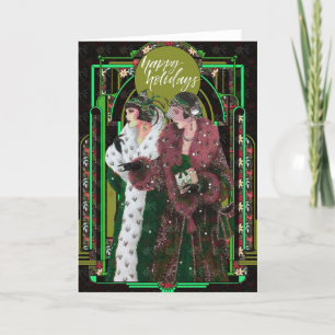 Vintage 1920s Women in Fur Coats Holiday Card