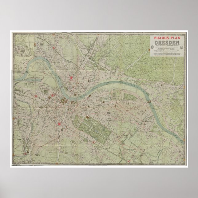 Vintage 1923 Plan Map of Dresden Germany Poster (Front)