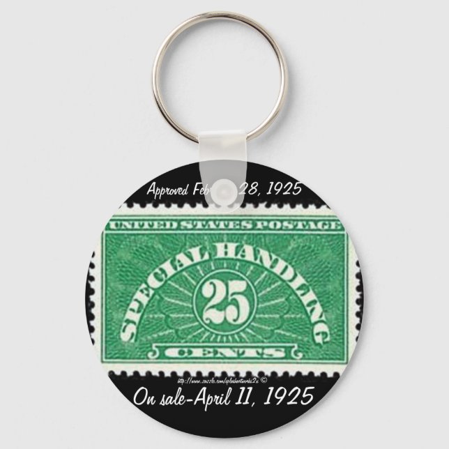 "Vintage-'1925-Special Handling' postage stamp" Keychain (Front)