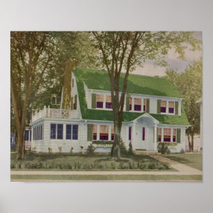 Vintage 1927 House Design Print Green White