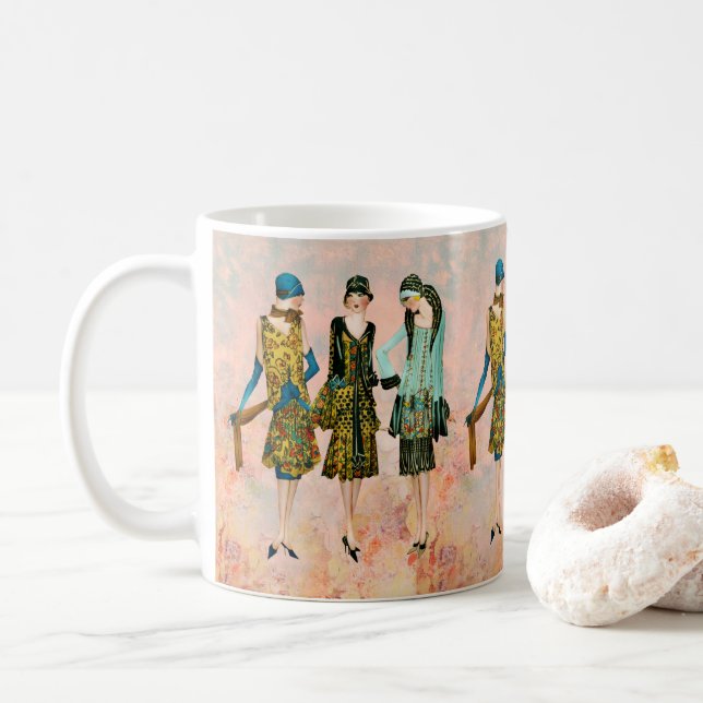 Vintage 1930's Fashion Illustration Coffee Mug (With Donut)