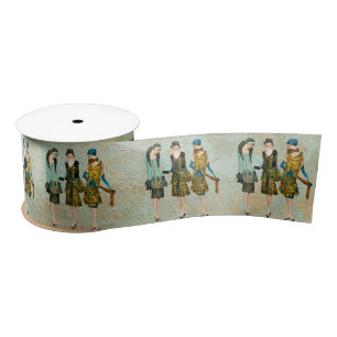 Vintage 1930's Fashion Illustration Satin Ribbon