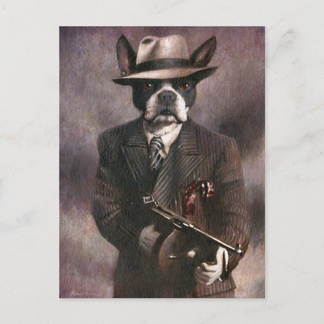 Vintage 1930's Gangster Boston Terrier Postcard (Front)