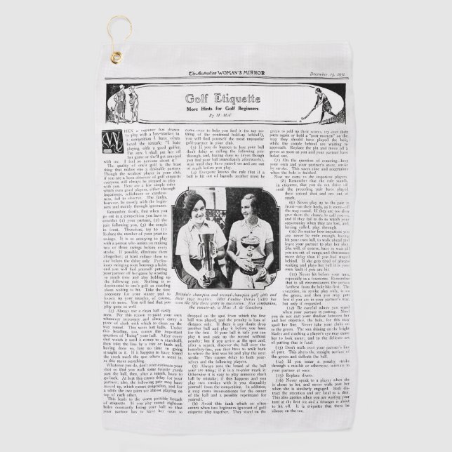 Vintage 1930's Golf Etiquette Golf Towel (Front)