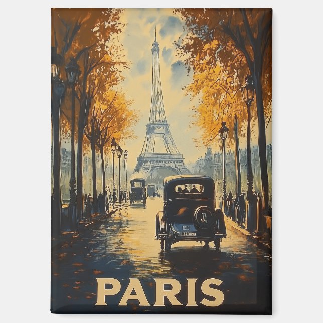 Vintage 1930s Paris Travel Poster Eiffel Tower Magnet (Front)