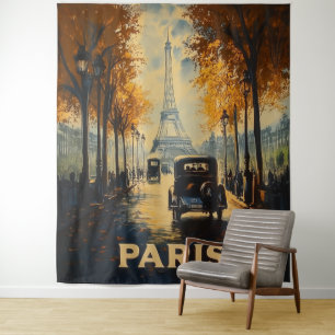 Vintage 1930s Paris Travel Poster Eiffel Tower Tapestry