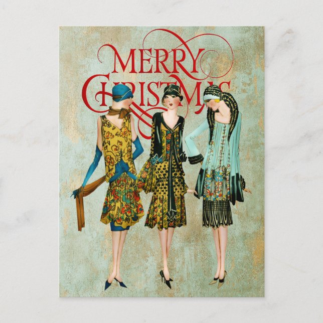 Vintage 1930's Women Christmas Greeting Postcard (Front)