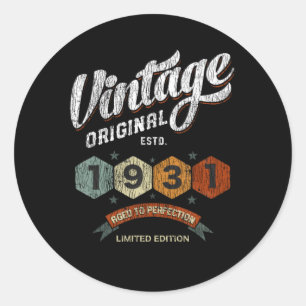 Vintage 1931 Aged to Perfection Birthday Gift Classic Round Sticker