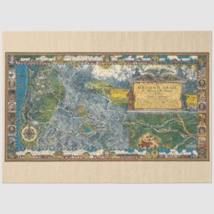 Vintage 1932 Oregon Trail Restored Map Decoupage Tissue Paper