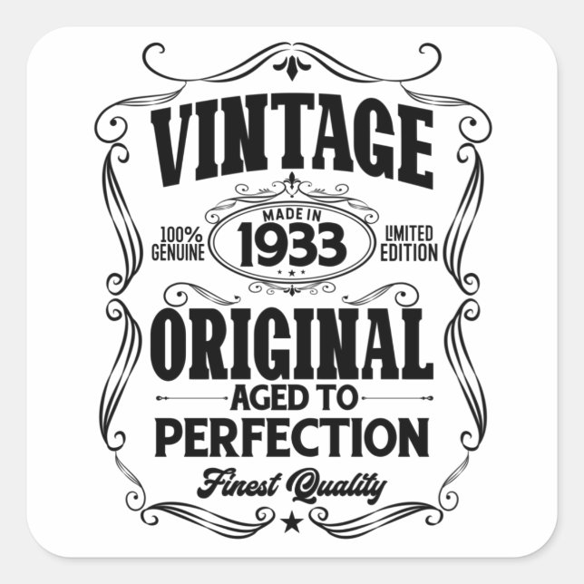 Vintage 1933 aged to perfection square sticker (Front)