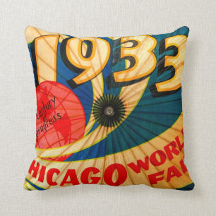 Vintage 1933 World's Fair Century of Progress Ad Throw Pillow