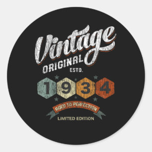 Vintage 1934 Bday Aged To Perfection 88th Birthday Classic Round Sticker