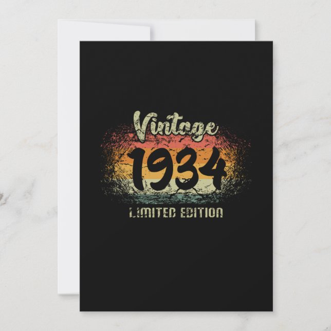 Vintage 1934 Limited Edition Birthday Gift Invitation (Front)