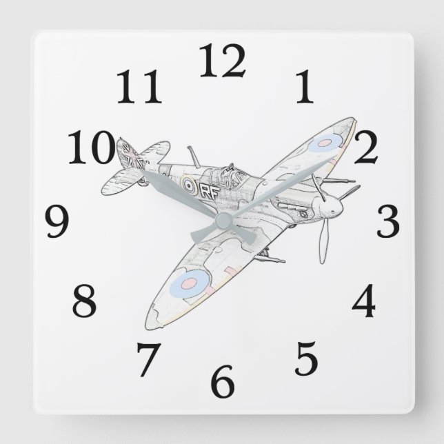Vintage 1936 Spitfire Fighter Aircraft Camouflage Square Wall Clock (Front)