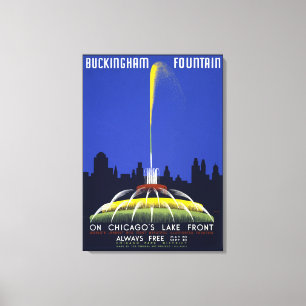 Vintage 1939 Poster, Chicago’s Buckingham Fountain Canvas Print