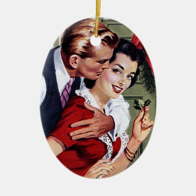 Vintage 1940's Christmas Print Ceramic Ornament (Front)