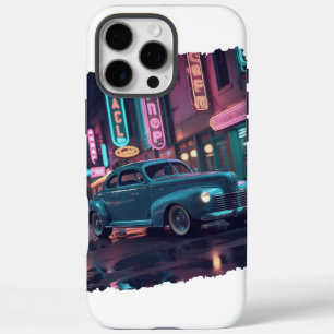 Vintage 1940s Classic Car Under Neon Lights iPhone 16 Pro Max Case