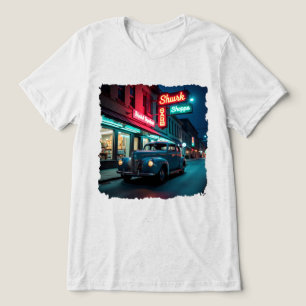 Vintage 1940s Classic Car Under Neon Lights  Tri-Blend Shirt