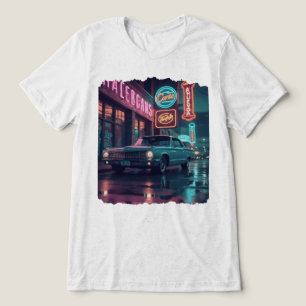 Vintage 1940s Classic Car Under Neon Lights Tri-Blend Shirt