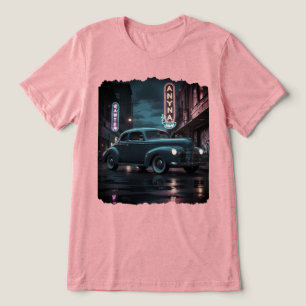 Vintage 1940s Classic Car Under Neon Lights Tri-Blend Shirt