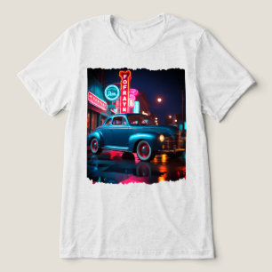 Vintage 1940s Classic Car Under Neon Lights Tri-Blend Shirt