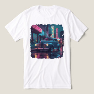 Vintage 1940s Classic Car Under Neon Lights Tri-Blend Shirt