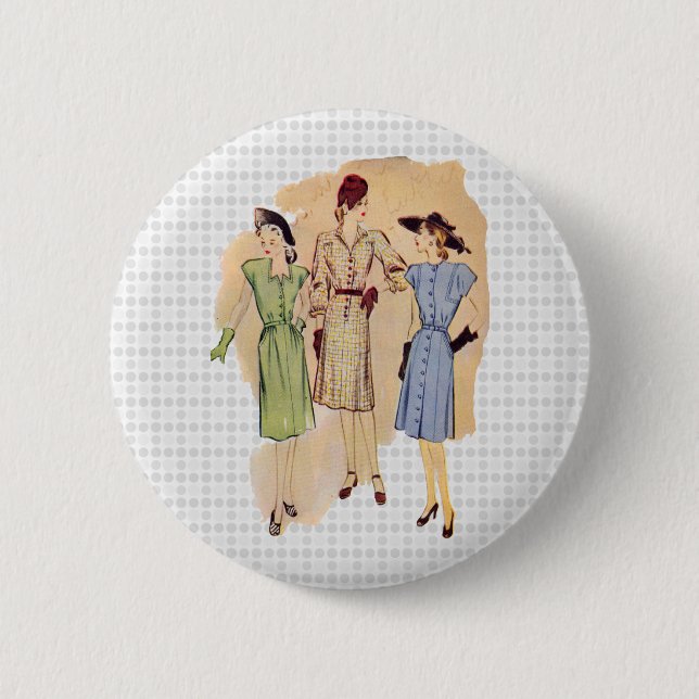 Vintage 1940s Fashion 2 Inch Round Button (Front)