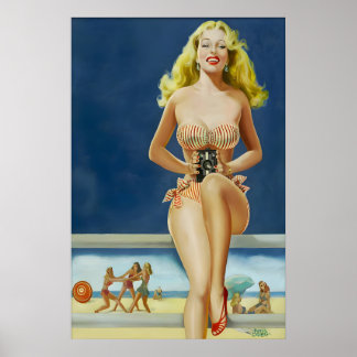Vintage 1940s Pin Up Girl Poster & Canvas Lady