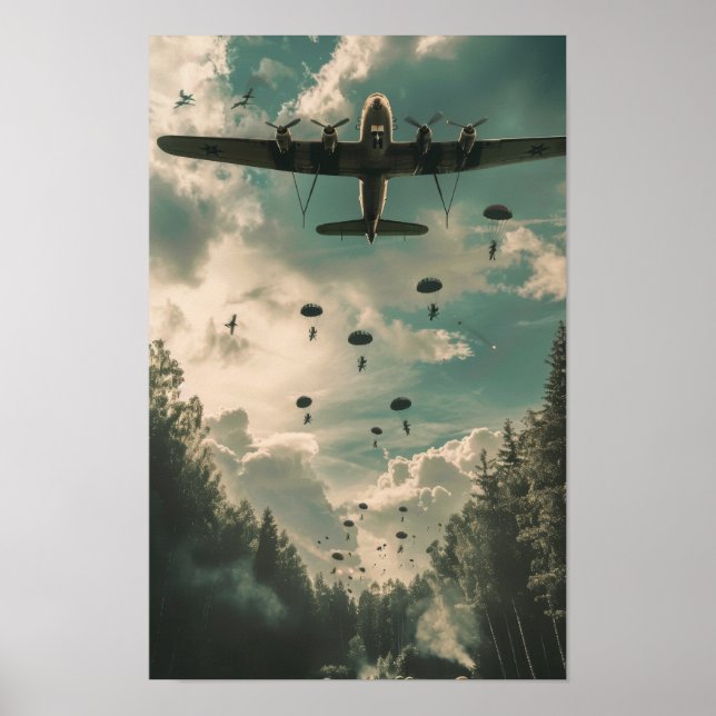 Vintage 1941 Military Plane Flying Poster (Front)