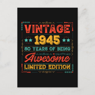Vintage 1945 Made in 1945 80th Birthday 80 Years  Holiday Postcard