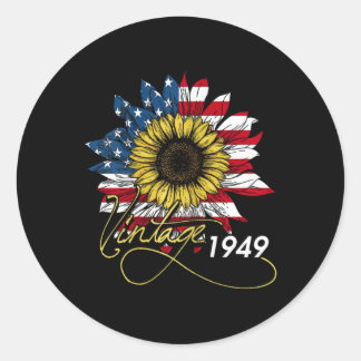 Vintage 1949 Sunflower 4th July Independence Day P Classic Round Sticker