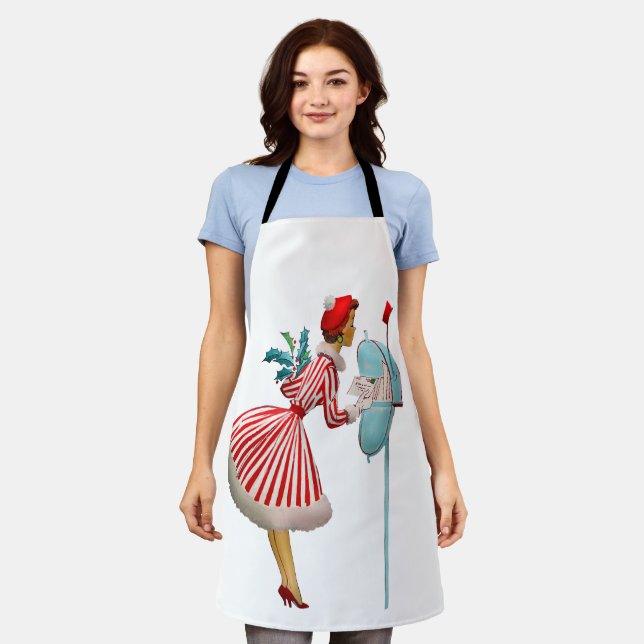 Vintage 1950 Christmas lady Apron (Worn)