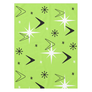 Vintage 1950s Boomerangs and Stars Chartreuse Tablecloth